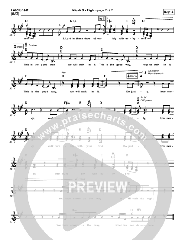 Micah Six Eight Lead Sheet (SAT) (Brian Doerksen)