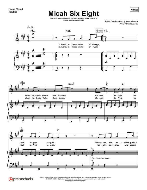 Micah Six Eight Piano/Vocal (SATB) (Brian Doerksen)