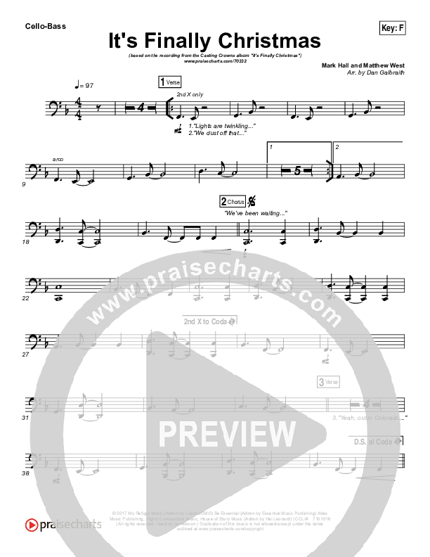 It's Finally Christmas Cello/Bass (Casting Crowns)