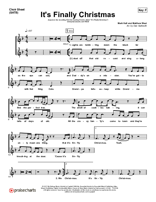 It's Finally Christmas Choir Sheet (SATB) (Print Only) (Casting Crowns)