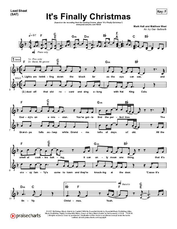 It's Finally Christmas Lead Sheet (Print Only) (Casting Crowns)