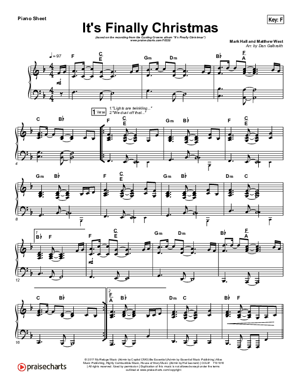 It's Finally Christmas Piano Sheet (Print Only) (Casting Crowns)