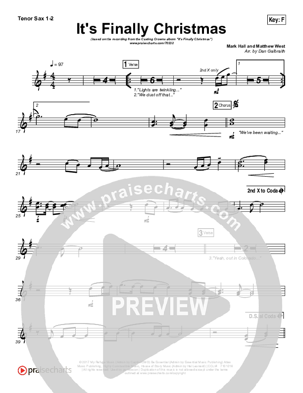 It's Finally Christmas Tenor Sax 1/2 (Casting Crowns)