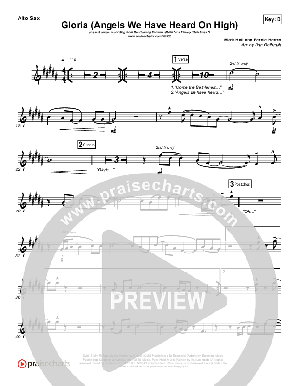 Gloria / Angels We Have Heard On High Alto Sax (Casting Crowns)