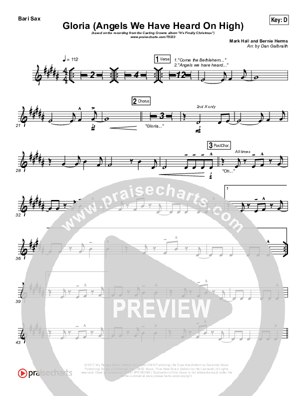 Gloria / Angels We Have Heard On High Bari Sax (Casting Crowns)