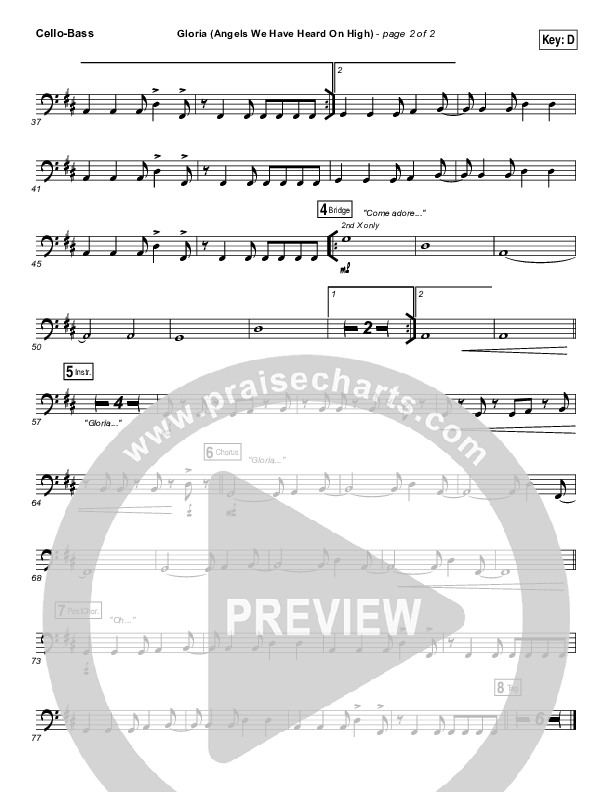 Gloria / Angels We Have Heard On High Cello/Bass (Casting Crowns)