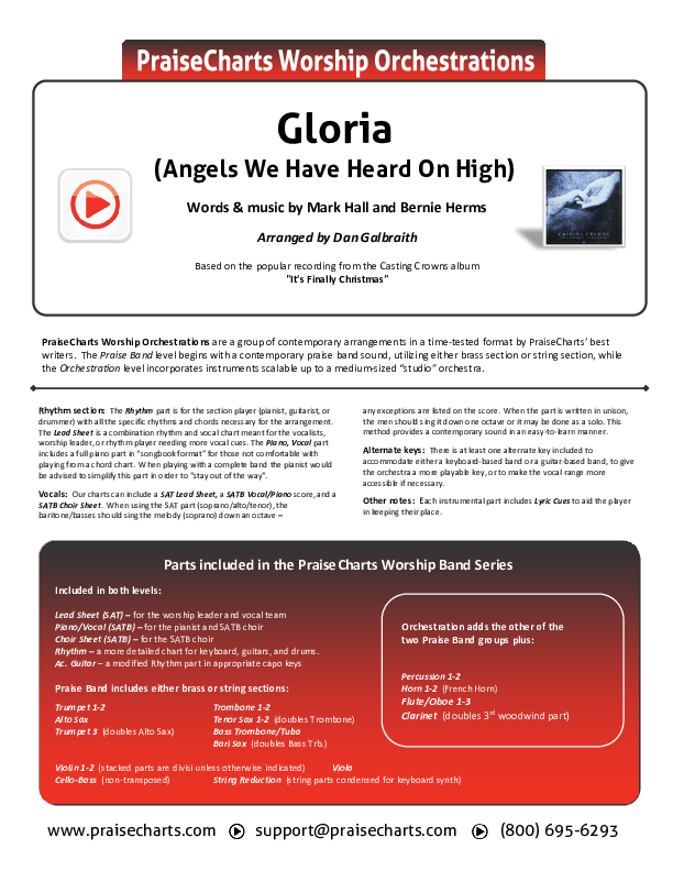 Gloria / Angels We Have Heard On High Cover Sheet (Casting Crowns)