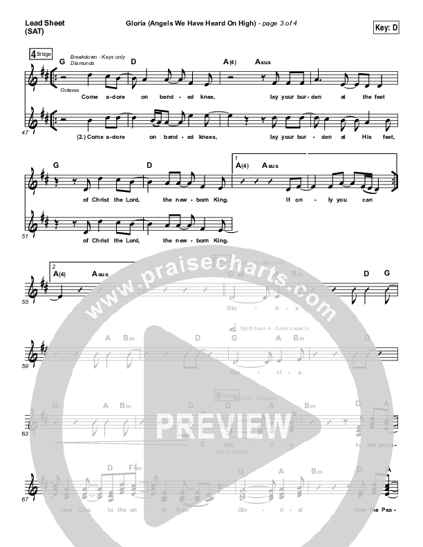 Gloria / Angels We Have Heard On High Lead Sheet (Print Only) (Casting Crowns)