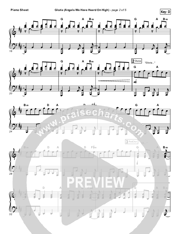 Gloria / Angels We Have Heard On High Piano Sheet (Print Only) (Casting Crowns)