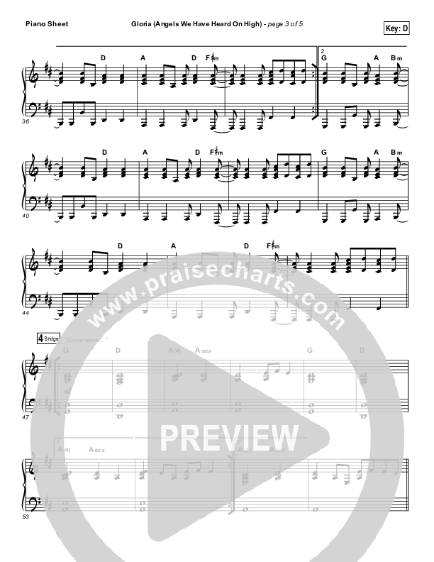 Gloria / Angels We Have Heard On High Piano Sheet (Print Only) (Casting Crowns)