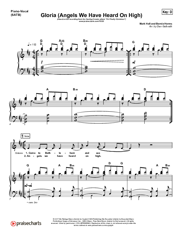 Gloria / Angels We Have Heard On High Piano/Vocal (Print Only) (Casting Crowns)