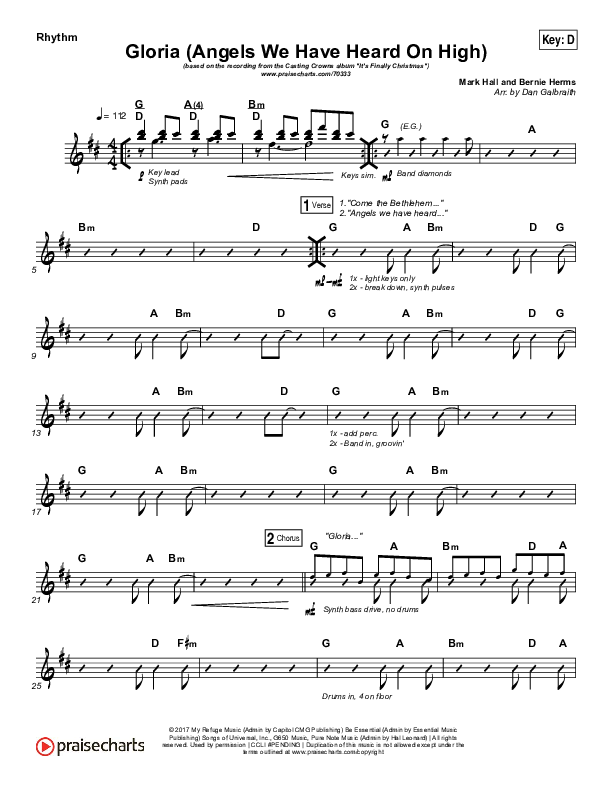 Gloria / Angels We Have Heard On High Rhythm Chart (Print Only) (Casting Crowns)