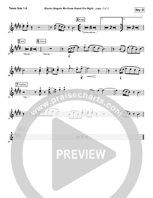 Gloria / Angels We Have Heard On High Tenor Sax 1/2 (Casting Crowns)