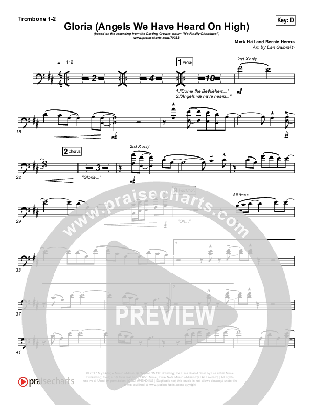 Gloria / Angels We Have Heard On High Trombone 1/2 (Casting Crowns)