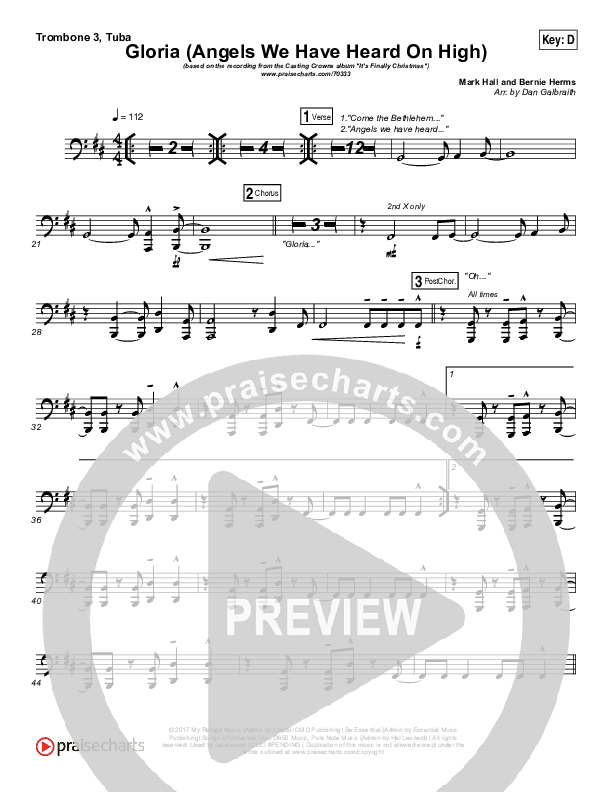 Gloria / Angels We Have Heard On High Trombone 3/Tuba (Casting Crowns)