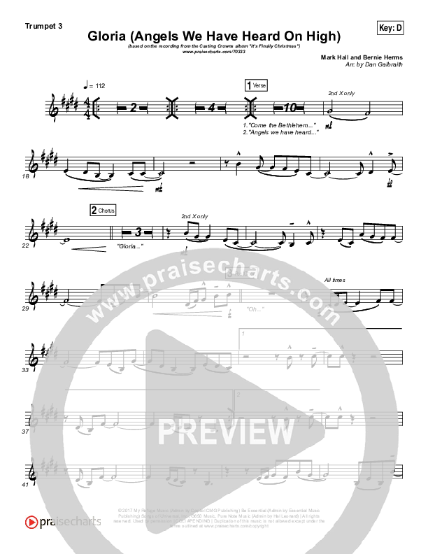 Gloria / Angels We Have Heard On High Trumpet 3 (Casting Crowns)