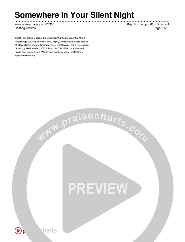 Somewhere In Your Silent Night Chords & Lyrics (Casting Crowns)