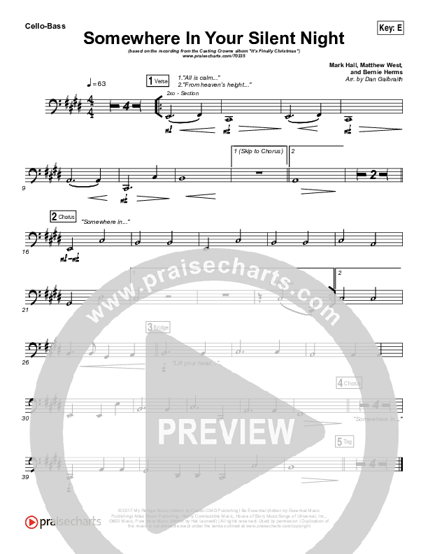 Somewhere In Your Silent Night Cello/Bass (Casting Crowns)