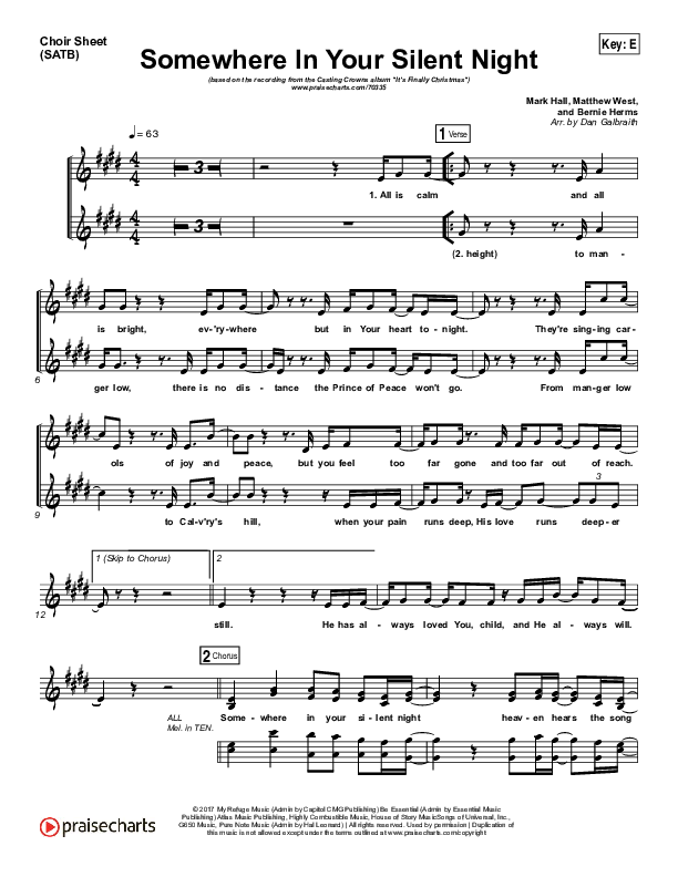 Somewhere In Your Silent Night Choir Sheet (SATB) (Print Only) (Casting Crowns)