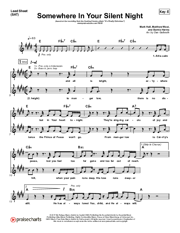 Somewhere In Your Silent Night Lead Sheet (Print Only) (Casting Crowns)