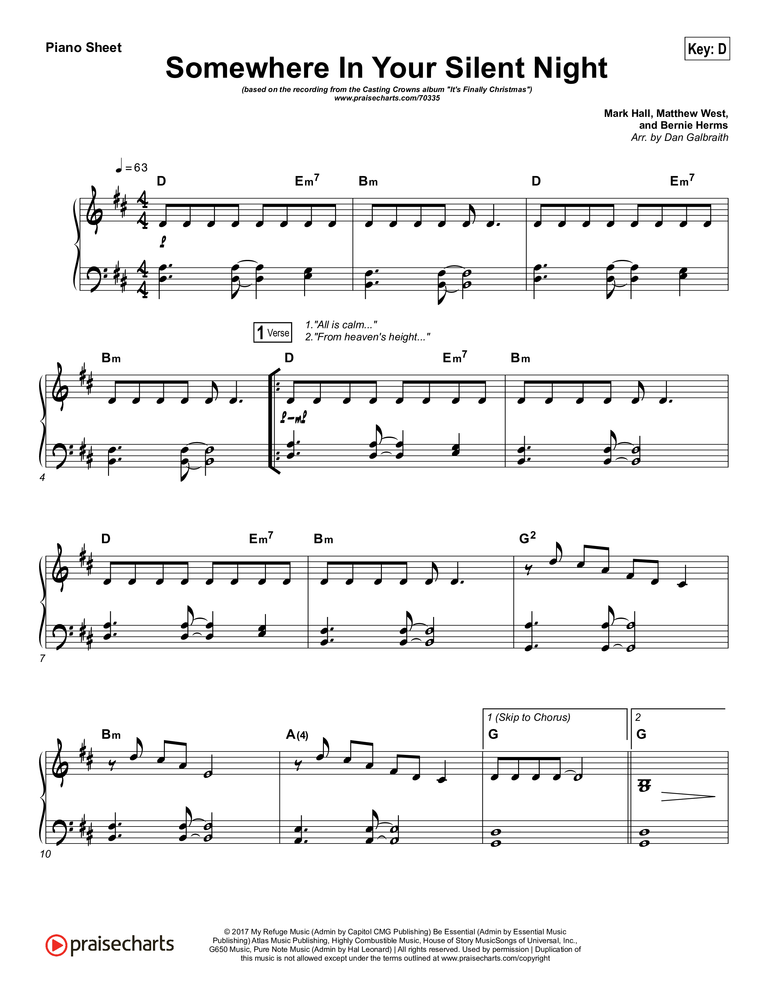 Somewhere In Your Silent Night Piano Sheet (Casting Crowns)