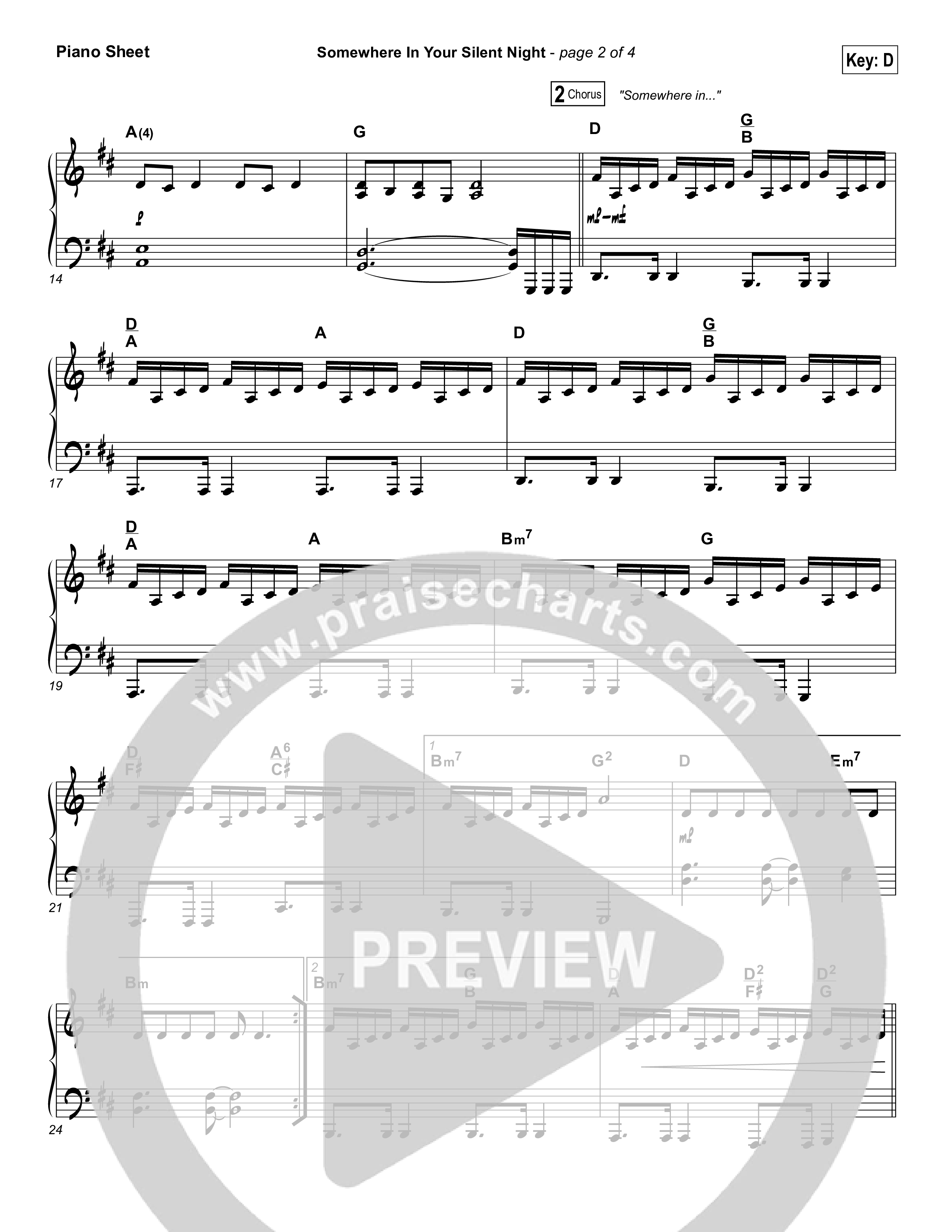 Somewhere In Your Silent Night Piano Sheet (Casting Crowns)