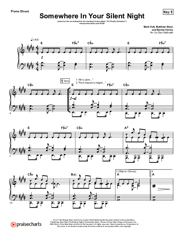Somewhere In Your Silent Night Piano Sheet (Print Only) (Casting Crowns)
