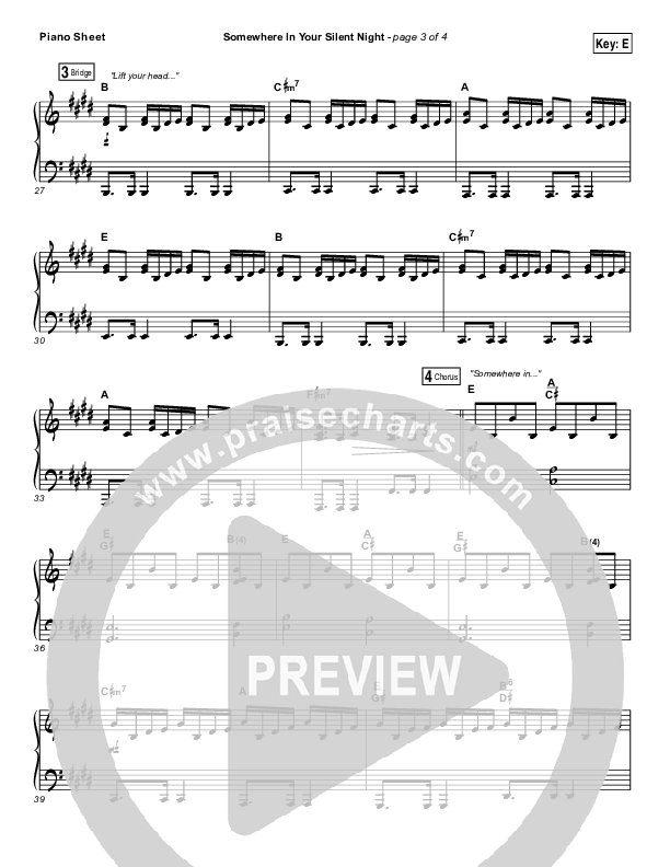 Somewhere In Your Silent Night Piano Sheet (Print Only) (Casting Crowns)