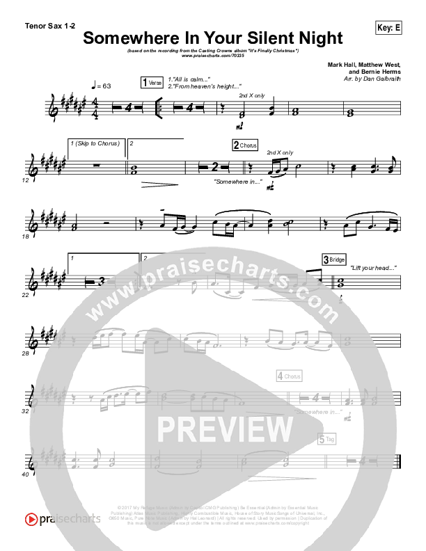 Somewhere In Your Silent Night Tenor Sax 1/2 (Casting Crowns)