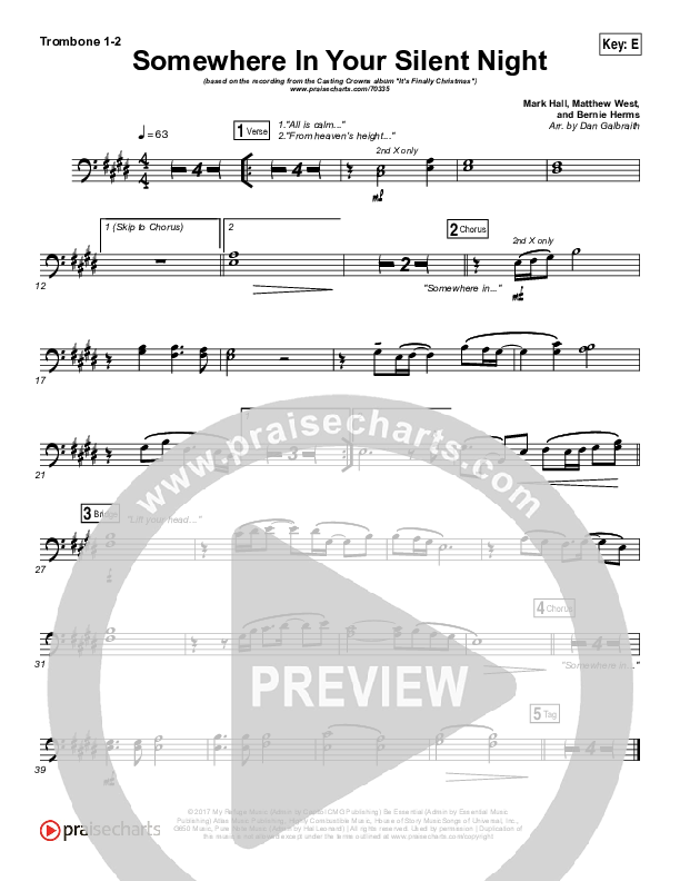 Somewhere In Your Silent Night Trombone 1/2 (Casting Crowns)