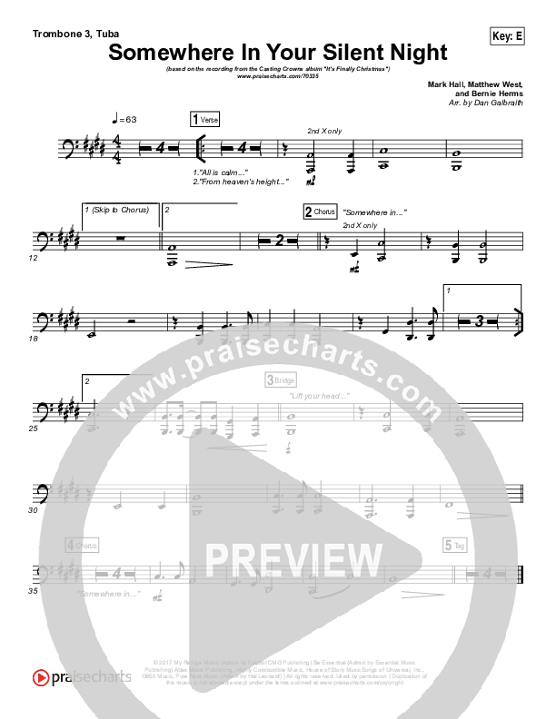 Somewhere In Your Silent Night Trombone 3/Tuba (Casting Crowns)