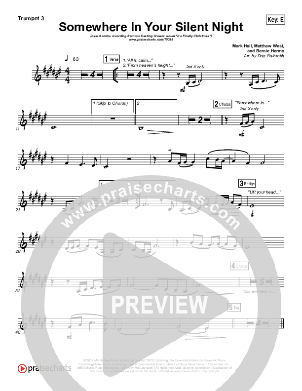 Somewhere In Your Silent Night Trumpet 3 (Casting Crowns)