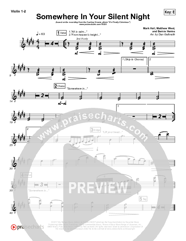 Somewhere In Your Silent Night Violin 1/2 (Casting Crowns)