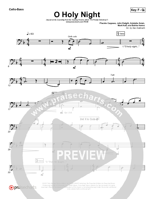 O Holy Night Cello/Bass (Casting Crowns)