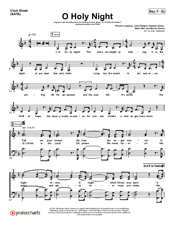 O Holy Night Choir Sheet (SATB) (Print Only) (Casting Crowns)