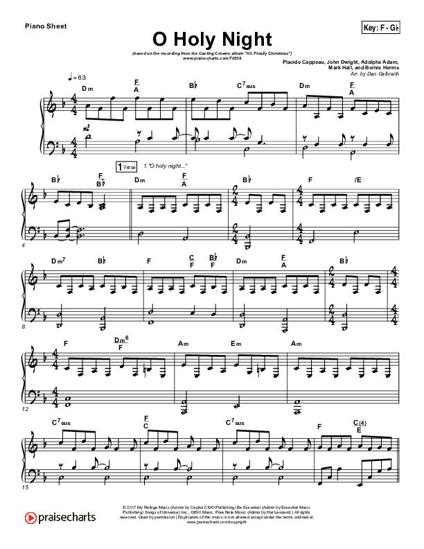 O Holy Night Piano Sheet (Print Only) (Casting Crowns)