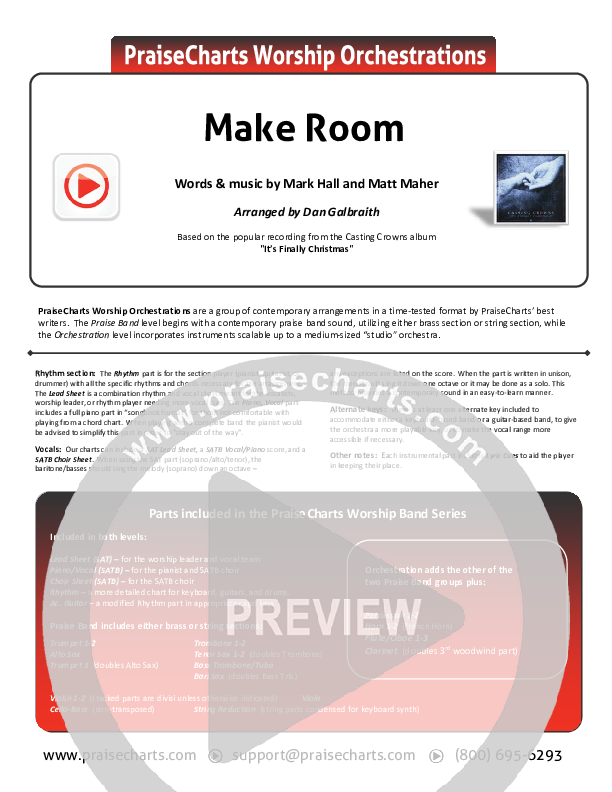 Make Room Cover Sheet (Casting Crowns / Matt Maher)