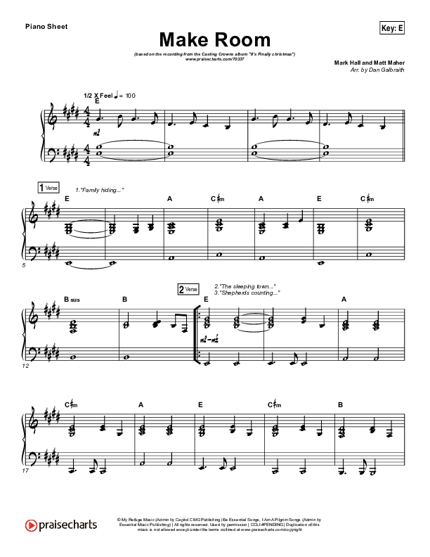 Make Room Piano Sheet (Casting Crowns / Matt Maher)