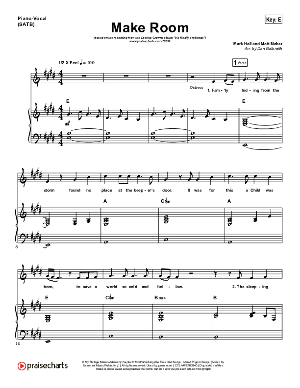 Make Room Piano/Vocal (SATB) (Casting Crowns / Matt Maher)