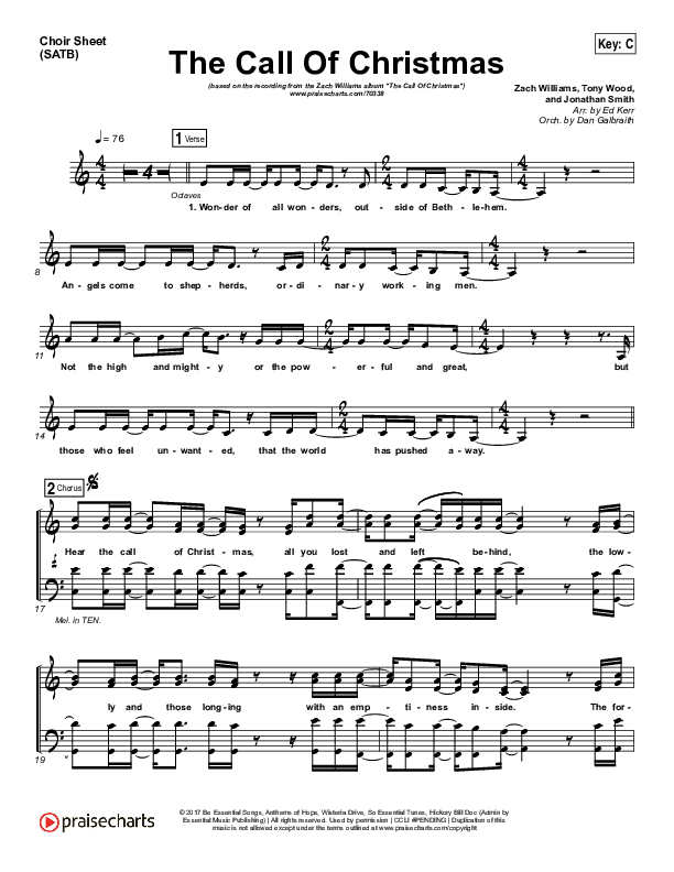 The Call Of Christmas Choir Sheet (SATB) (Zach Williams)