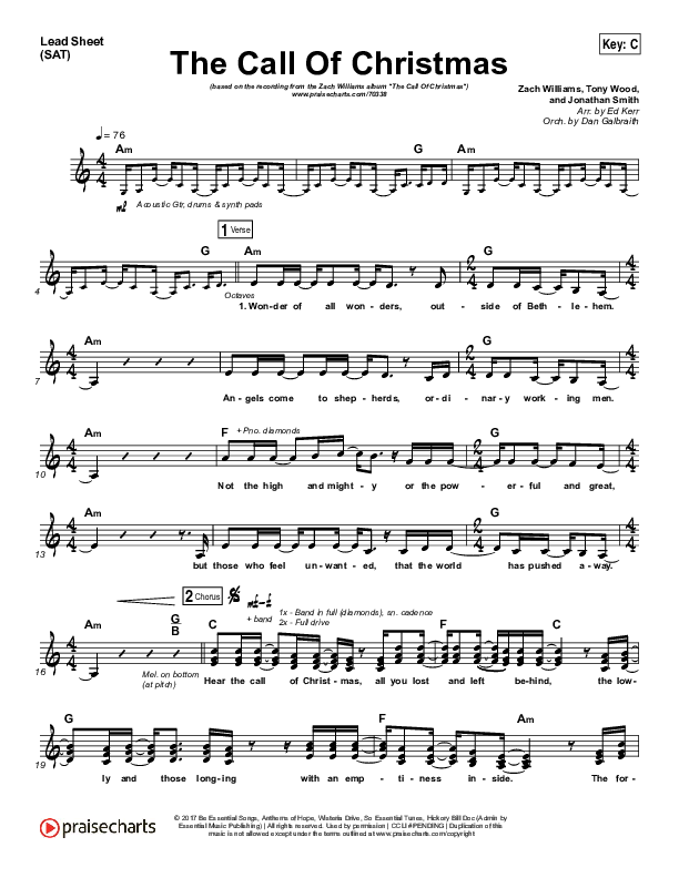The Call Of Christmas Lead Sheet (SAT) (Zach Williams)