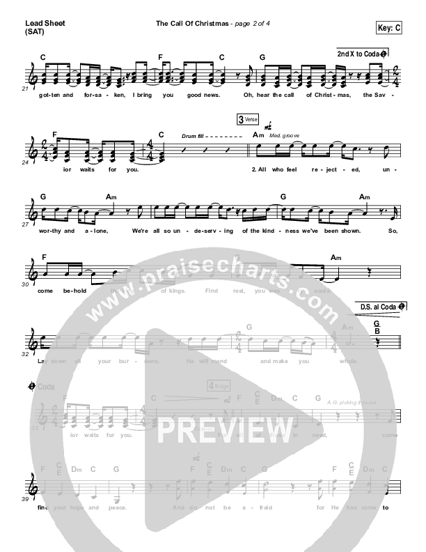 The Call Of Christmas Lead Sheet (SAT) (Zach Williams)