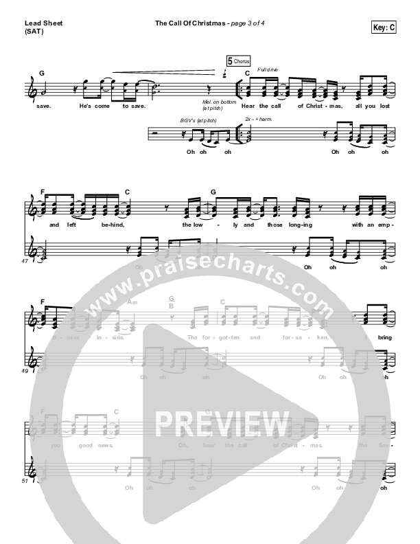 The Call Of Christmas Lead Sheet (SAT) (Zach Williams)