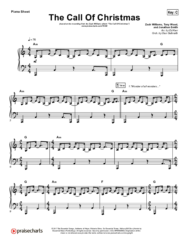The Call Of Christmas Piano Sheet (Zach Williams)