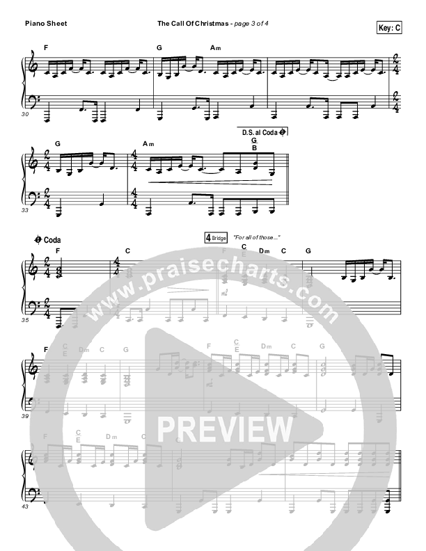 The Call Of Christmas Piano Sheet (Zach Williams)