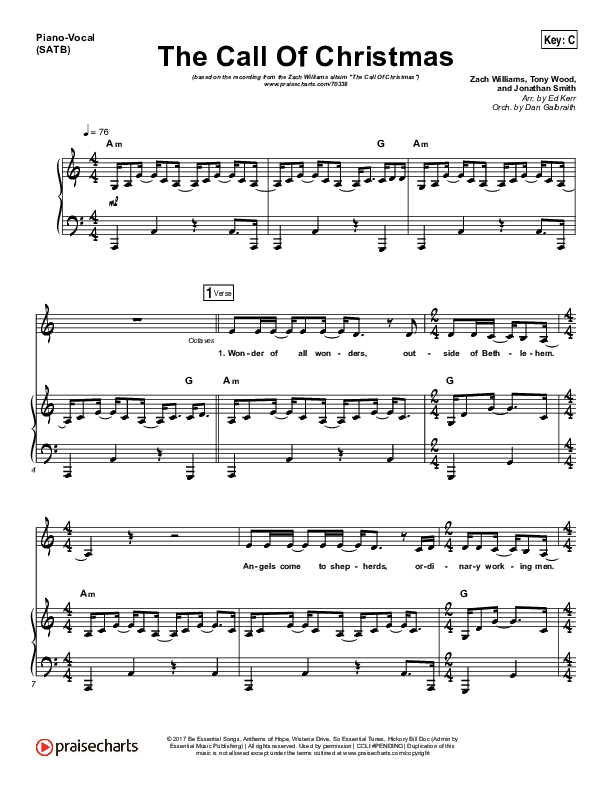 The Call Of Christmas Piano/Vocal (SATB) (Zach Williams)
