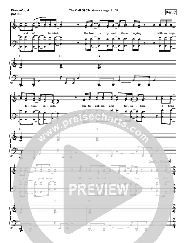 The Call Of Christmas Piano/Vocal (SATB) (Zach Williams)