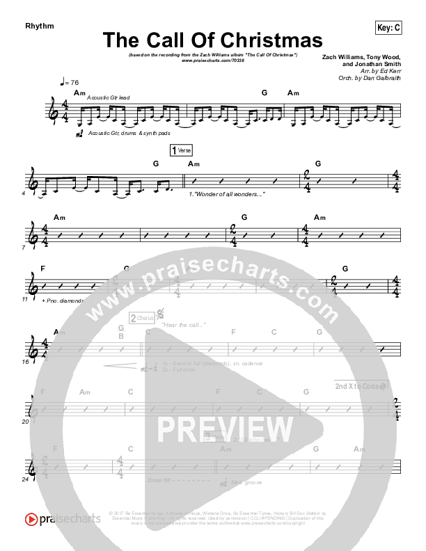 The Call Of Christmas Rhythm Chart (Zach Williams)