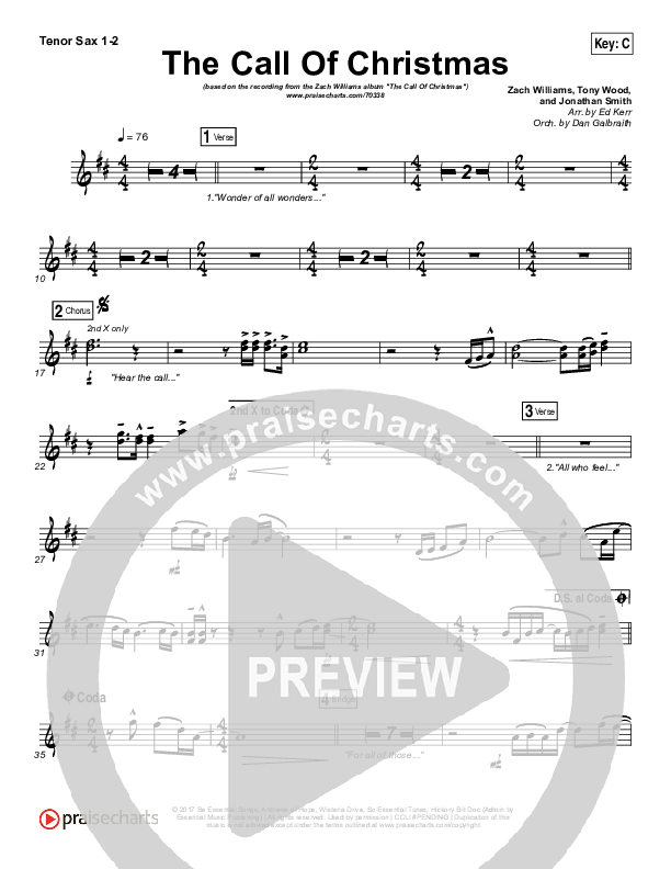 The Call Of Christmas Tenor Sax 1/2 (Zach Williams)