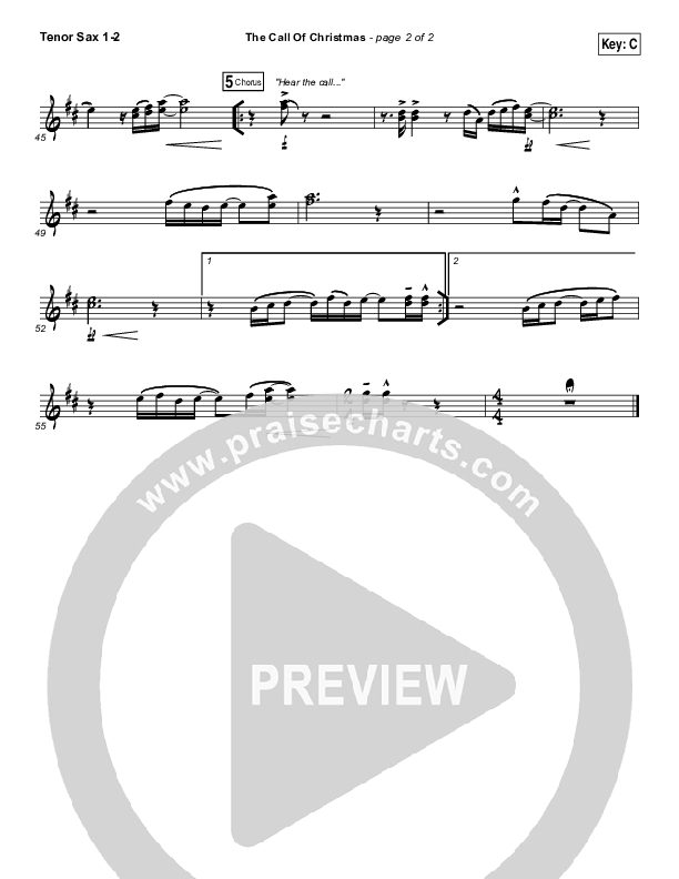 The Call Of Christmas Tenor Sax 1/2 (Zach Williams)